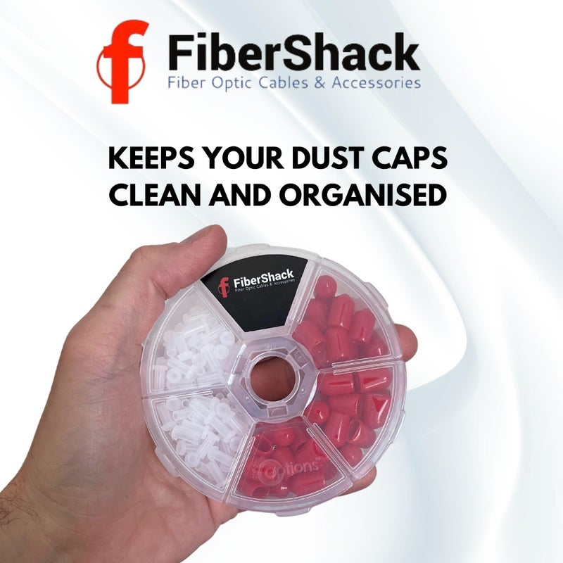 Fibershack - Fiber Optic Dust Cap Kit - Dual Fiber Dust Cap Kit Contains 200x 2.5mm Clear FC/SC/ST Optical Cable Covers & 50x Red ST Bulkhead Port Covers - in a Durable Snap Lock Carry case - Image 2
